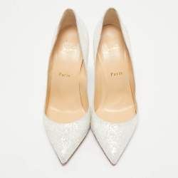 Christian Louboutin White Glitter Givre Pigalle Follies Pumps Size 38