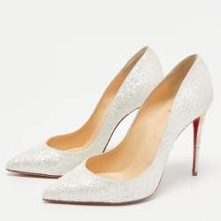 Christian Louboutin White Glitter Givre Pigalle Follies Pumps Size 38