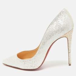 Christian Louboutin White Glitter Givre Pigalle Follies Pumps Size 38
