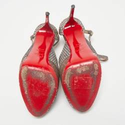 Christian Louboutin Metallic Lamé Fabric and Glitter Mira Bella Sandals Size 37.5