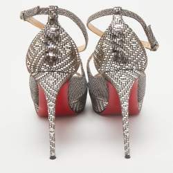 Christian Louboutin Metallic Lamé Fabric and Glitter Mira Bella Sandals Size 37.5