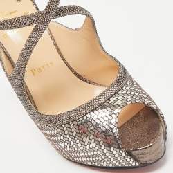 Christian Louboutin Metallic Lamé Fabric and Glitter Mira Bella Sandals Size 37.5