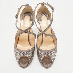 Christian Louboutin Metallic Lamé Fabric and Glitter Mira Bella Sandals Size 37.5