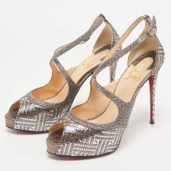 Christian Louboutin Metallic Lamé Fabric and Glitter Mira Bella Sandals Size 37.5