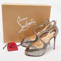 Christian Louboutin Metallic Lamé Fabric and Glitter Mira Bella Sandals Size 37.5