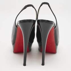 Pre Owned Christian Louboutin Black Patent Leather Lady Peep Sling Pumps Size 39.5