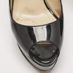 Pre Owned Christian Louboutin Black Patent Leather Lady Peep Sling Pumps Size 39.5