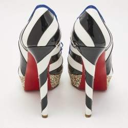 Christian Louboutin White/Black Striped Patent and Leather Foraine Pumps Size 41