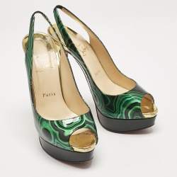 Pre Owned حذاء كعب عالي كريستيان لوبوتان جلد لامع متعدد الألوان حزام خلفي ليدي مقاس 39.5