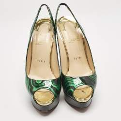 Pre Owned حذاء كعب عالي كريستيان لوبوتان جلد لامع متعدد الألوان حزام خلفي ليدي مقاس 39.5