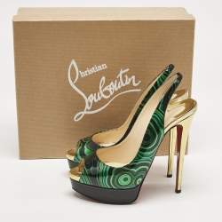 Pre Owned حذاء كعب عالي كريستيان لوبوتان جلد لامع متعدد الألوان حزام خلفي ليدي مقاس 39.5