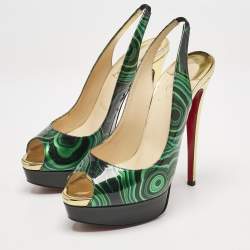 Pre Owned حذاء كعب عالي كريستيان لوبوتان جلد لامع متعدد الألوان حزام خلفي ليدي مقاس 39.5
