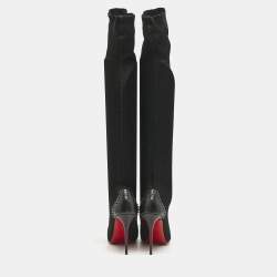 Christian Louboutin Black Knit Fabric and Leather Souricette Knee Length Boots 38