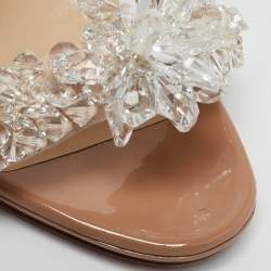 Christian Louboutin Beige Patent Leather and Suede Crystal Queen Sandals Size 39