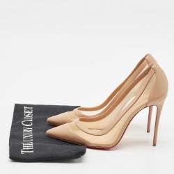 Christian Louboutin Beige Leather and Mesh Galativi Pointed Toe Pumps Size 37