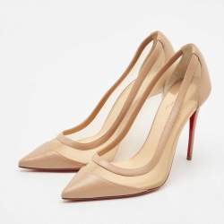 Christian Louboutin Beige Leather and Mesh Galativi Pointed Toe Pumps Size 37