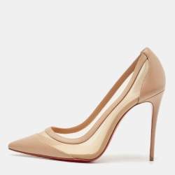 Christian Louboutin Beige Leather and Mesh Galativi Pointed Toe Pumps Size 37