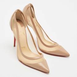 Christian Louboutin Beige Leather and Mesh Galativi Pointed Toe Pumps Size 37