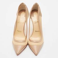 Christian Louboutin Beige Leather and Mesh Galativi Pointed Toe Pumps Size 37