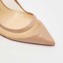Christian Louboutin Beige Leather and Mesh Galativi Pointed Toe Pumps Size 37