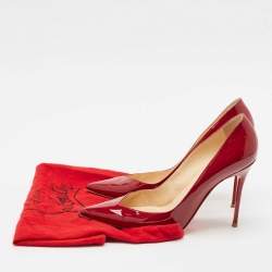 Pre Owned Christian Louboutin Burgundy Patent Leather Pointed Toe Pumps Size 39.5