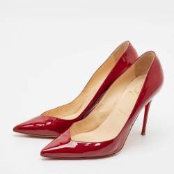 Pre Owned Christian Louboutin Burgundy Patent Leather Pointed Toe Pumps Size 39.5