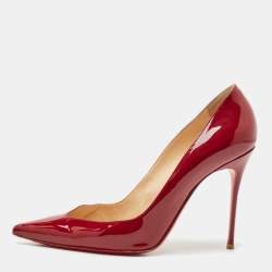 Pre Owned Christian Louboutin Burgundy Patent Leather Pointed Toe Pumps Size 39.5