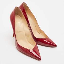 Pre Owned Christian Louboutin Burgundy Patent Leather Pointed Toe Pumps Size 39.5