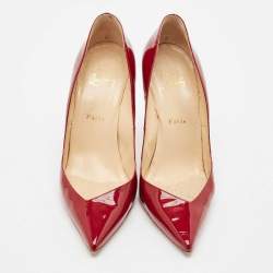 Pre Owned Christian Louboutin Burgundy Patent Leather Pointed Toe Pumps Size 39.5