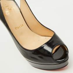 Christian Louboutin Black Patent Leather Lady Peep Slingback Pumps Size 39.5