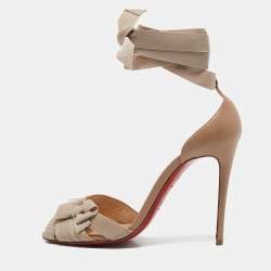 Christian Louboutin Beige Grosgrain and Leather Christeriva Sandals Size 36.5