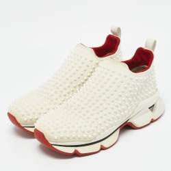 Pre Owned Christian Louboutin White Fabric donna High Top Sneakers Size 41