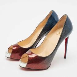 Christian Louboutin Blue/Red Ombre Patent Leather New Very Prive Pumps Size 37.5