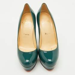 Pre Owned Christian Louboutin Dark Teal Green Patent Leather Bianca Platform Pumps Size 35