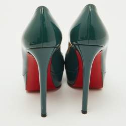 Pre Owned Christian Louboutin Dark Teal Green Patent Leather Bianca Platform Pumps Size 35
