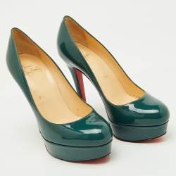 Pre Owned Christian Louboutin Dark Teal Green Patent Leather Bianca Platform Pumps Size 35