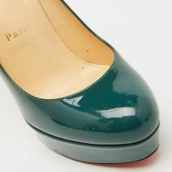 Pre Owned Christian Louboutin Dark Teal Green Patent Leather Bianca Platform Pumps Size 35