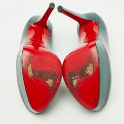 Pre Owned Christian Louboutin Dark Teal Green Patent Leather Bianca Platform Pumps Size 35