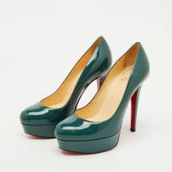 Pre Owned Christian Louboutin Dark Teal Green Patent Leather Bianca Platform Pumps Size 35