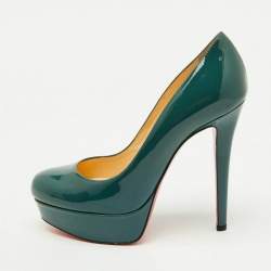 Pre Owned Christian Louboutin Dark Teal Green Patent Leather Bianca Platform Pumps Size 35