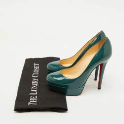 Pre Owned Christian Louboutin Dark Teal Green Patent Leather Bianca Platform Pumps Size 35