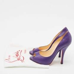 Pre Owned Christian Louboutin Purple Leather Flo Peep Toe Pumps Size 37.5
