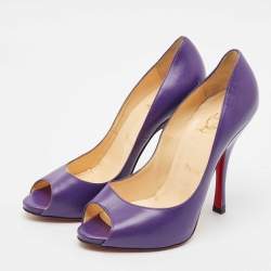 Pre Owned Christian Louboutin Purple Leather Flo Peep Toe Pumps Size 37.5