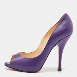 Pre Owned Christian Louboutin Purple Leather Flo Peep Toe Pumps Size 37.5