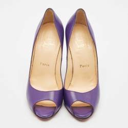 Pre Owned Christian Louboutin Purple Leather Flo Peep Toe Pumps Size 37.5