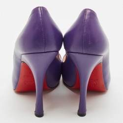 Pre Owned Christian Louboutin Purple Leather Flo Peep Toe Pumps Size 37.5