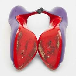 Pre Owned Christian Louboutin Purple Leather Flo Peep Toe Pumps Size 37.5