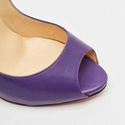 Pre Owned Christian Louboutin Purple Leather Flo Peep Toe Pumps Size 37.5