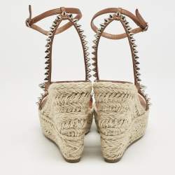Christian Louboutin Brown Leather Mafaldina Espadrille Wedge Sandals Size 38