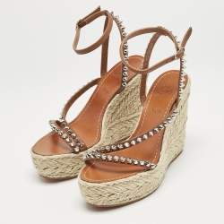 Christian Louboutin Brown Leather Mafaldina Espadrille Wedge Sandals Size 38